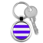 Horizontal Stripes - White and Indigo Violet Key Chain (Round)