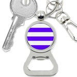 Horizontal Stripes - White and Indigo Violet Bottle Opener Key Chain