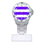 Horizontal Stripes - White and Indigo Violet Nurses Watch