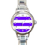 Horizontal Stripes - White and Indigo Violet Round Italian Charm Watch