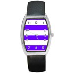 Horizontal Stripes - White and Indigo Violet Barrel Style Metal Watch