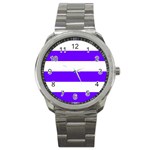 Horizontal Stripes - White and Indigo Violet Sport Metal Watch