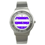Horizontal Stripes - White and Indigo Violet Stainless Steel Watch