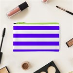 Horizontal Stripes - White and Indigo Violet Canvas Cosmetic Bag (XS)
