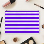 Horizontal Stripes - White and Indigo Violet Cosmetic Bag (L)
