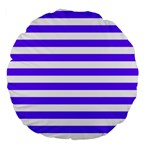 Horizontal Stripes - White and Indigo Violet Large 18  Premium Round Cushion