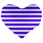 Horizontal Stripes - White and Indigo Violet Large 19  Premium Flano Heart Shape Cushion
