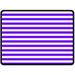 Horizontal Stripes - White and Indigo Violet Fleece Blanket (Large) (One Side)