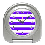 Horizontal Stripes - White and Indigo Violet Desk Alarm Clock