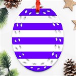 Horizontal Stripes - White and Indigo Violet Oval Filigree Ornament (Two Sides)