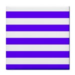 Horizontal Stripes - White and Indigo Violet Tile Coaster