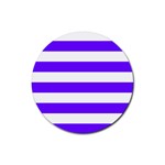 Horizontal Stripes - White and Indigo Violet Rubber Round Coaster (4 pack)
