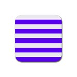 Horizontal Stripes - White and Indigo Violet Rubber Coaster (Square)