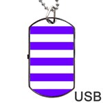 Horizontal Stripes - White and Indigo Violet Dog Tag USB Flash (One Side)