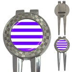 Horizontal Stripes - White and Indigo Violet 3-in-1 Golf Divot