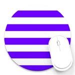 Horizontal Stripes - White and Indigo Violet Round Mousepad