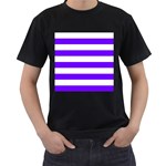 Horizontal Stripes - White and Indigo Violet Men s T-Shirt (Black)