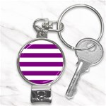 Horizontal Stripes - White and Purple Violet Nail Clippers Key Chain