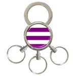 Horizontal Stripes - White and Purple Violet 3-Ring Key Chain