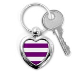 Horizontal Stripes - White and Purple Violet Key Chain (Heart)