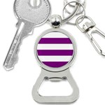 Horizontal Stripes - White and Purple Violet Bottle Opener Key Chain