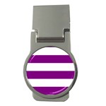 Horizontal Stripes - White and Purple Violet Money Clip (Round)