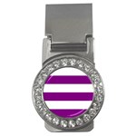 Horizontal Stripes - White and Purple Violet Money Clip (CZ)