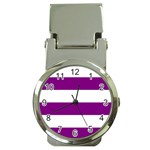 Horizontal Stripes - White and Purple Violet Money Clip Watch