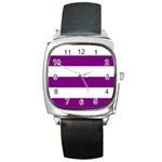 Horizontal Stripes - White and Purple Violet Square Metal Watch
