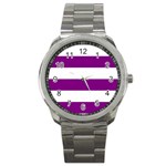 Horizontal Stripes - White and Purple Violet Sport Metal Watch