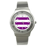 Horizontal Stripes - White and Purple Violet Stainless Steel Watch