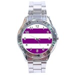 Horizontal Stripes - White and Purple Violet Stainless Steel Analogue Watch