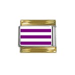 Horizontal Stripes - White and Purple Violet Gold Trim Italian Charm (9mm)