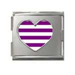 Horizontal Stripes - White and Purple Violet Mega Link Heart Italian Charm (18mm)