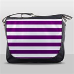 Horizontal Stripes - White and Purple Violet Messenger Bag