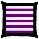 Horizontal Stripes - White and Purple Violet Throw Pillow Case (Black)