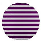Horizontal Stripes - White and Purple Violet Large 18  Premium Round Cushion