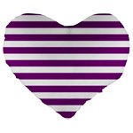Horizontal Stripes - White and Purple Violet Large 19  Premium Flano Heart Shape Cushion