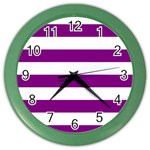 Horizontal Stripes - White and Purple Violet Color Wall Clock
