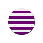 Horizontal Stripes - White and Purple Violet Rubber Coaster (Round)