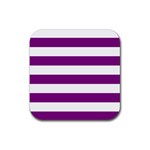 Horizontal Stripes - White and Purple Violet Rubber Coaster (Square)