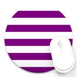 Horizontal Stripes - White and Purple Violet Round Mousepad