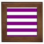 Horizontal Stripes - White and Purple Violet Framed Tile