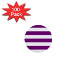 Horizontal Stripes - White and Purple Violet 1  Mini Button (100 pack)