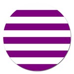 Horizontal Stripes - White and Purple Violet Magnet 5  (Round)