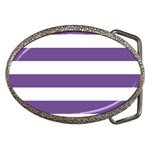 Horizontal Stripes - White and Dark Lavender Violet Belt Buckle