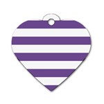 Horizontal Stripes - White and Dark Lavender Violet Dog Tag Heart (Two Sides)