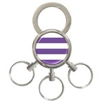 Horizontal Stripes - White and Dark Lavender Violet 3-Ring Key Chain