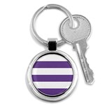 Horizontal Stripes - White and Dark Lavender Violet Key Chain (Round)