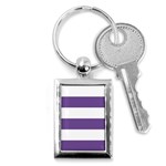Horizontal Stripes - White and Dark Lavender Violet Key Chain (Rectangle)